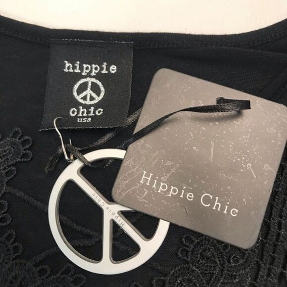 Hippie Chic Black Criss Cross Lace Top Sz. Sm - Picture 5 of 12